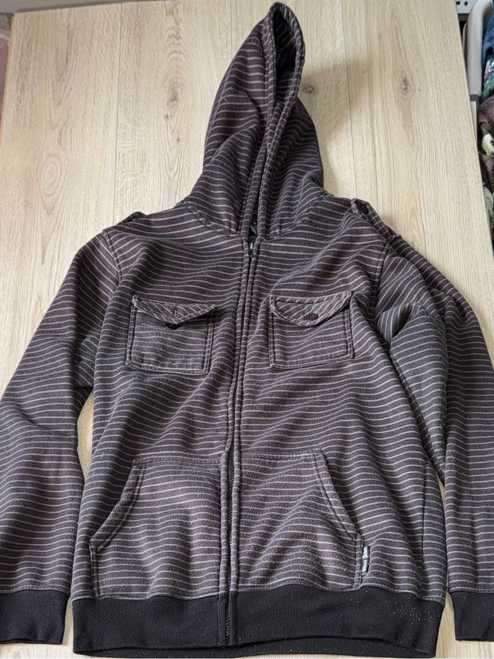 Silver point striped grey black zip up sweatshirt sweater